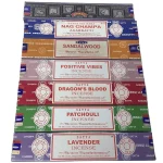 Incienso natural Satya surtido pack 7 aromas artesanales Nag Champa, Sándalo, Pachulí, Lavanda y Sangre de Dragón
