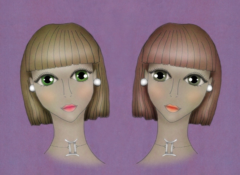 geminis-horoscopo Ilustración estilizada de los gemelas del signo zodiacal Géminis, representados con líneas artísticas y detalles simbólicos.