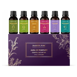 Set de aceites esenciales puros para aromaterapia en frascos de vidrio ámbar