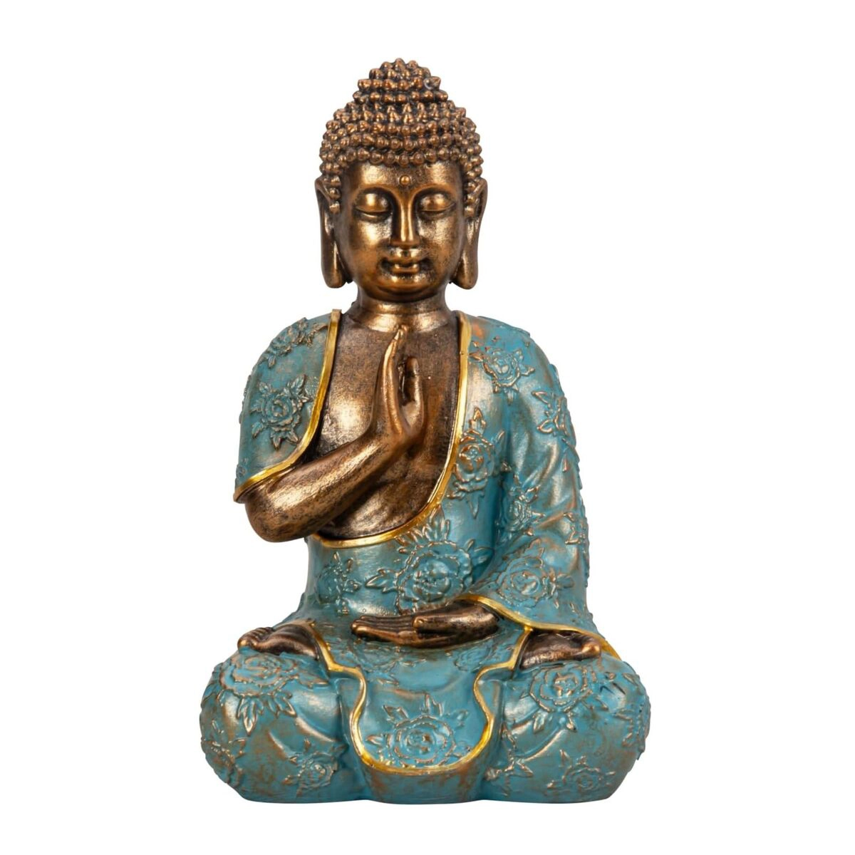 Escultura decorativa de Buda en poliresina dorado y verde