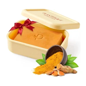 Jabón de cúrcuma y ácido kójico con funda de silicona para cuidado facial y manchas