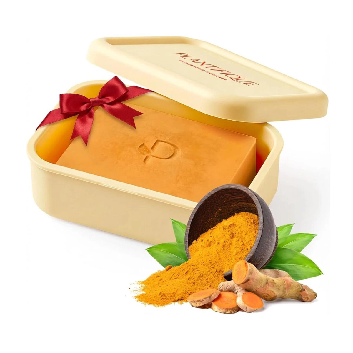 Jabón de cúrcuma y ácido kójico con funda de silicona para cuidado facial y manchas