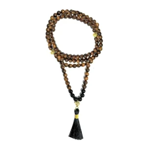 Mala tibetana de oración con cuentas de madera de agar y ónix negro