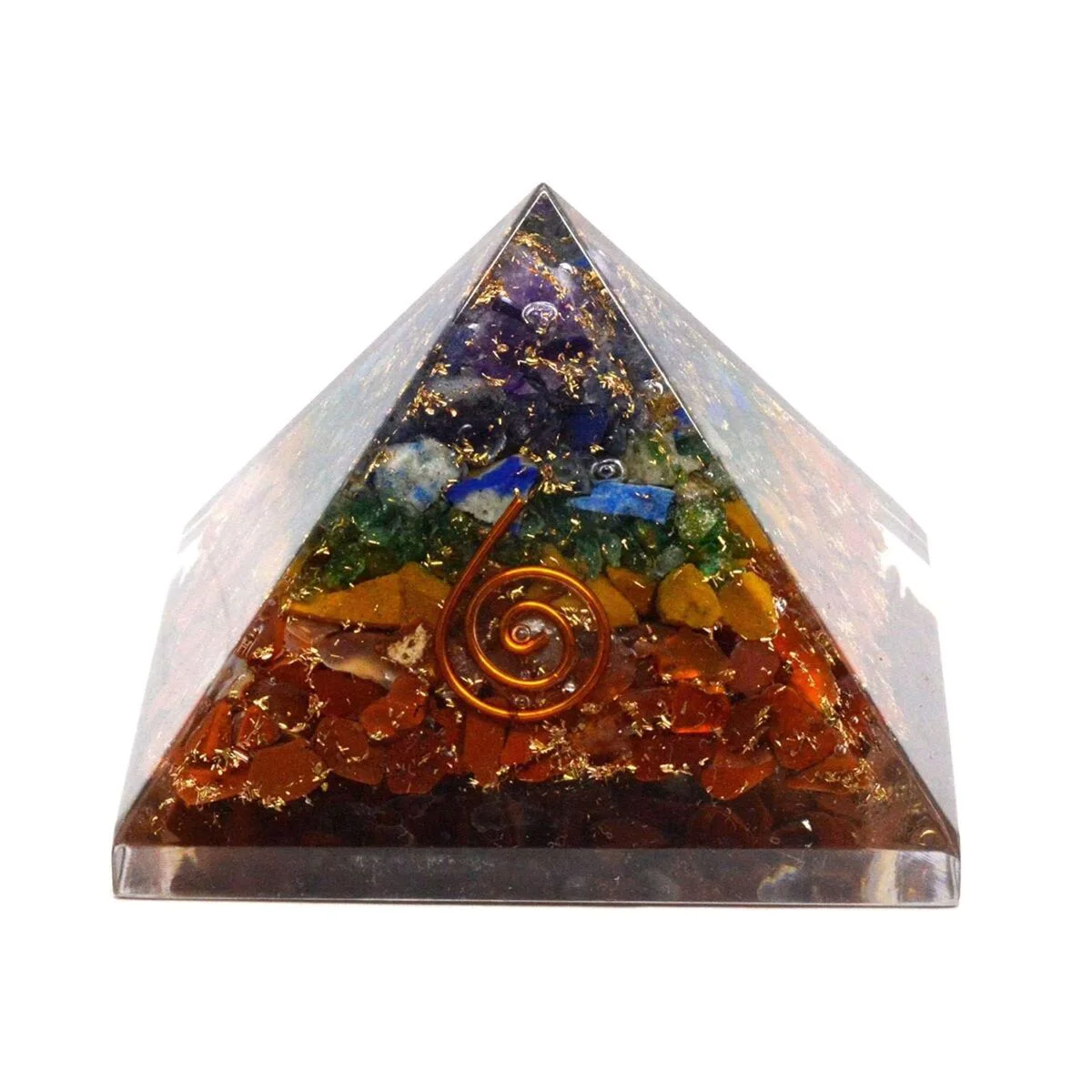Pirámide energética de orgonita con minerales y espiral de cobre