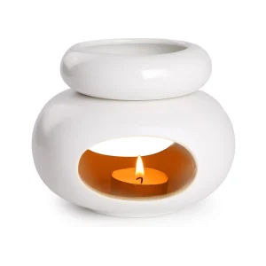 Quemador de aceite esencial de cerámica blanco con vela