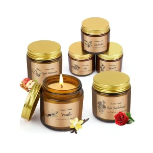 Velas aromáticas artesanas de cera vegetal en frasco de vidrio